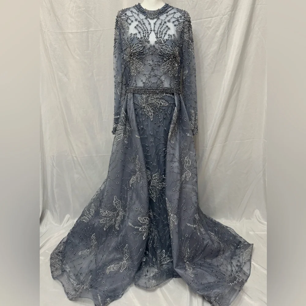 Elegant Blue Grey Gown - Picture 3 of 12
